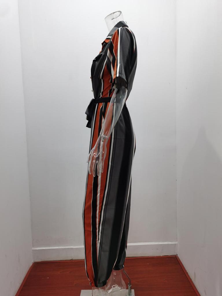 Summer Women's Casual Button-Up Print Waistband Jumpsuit