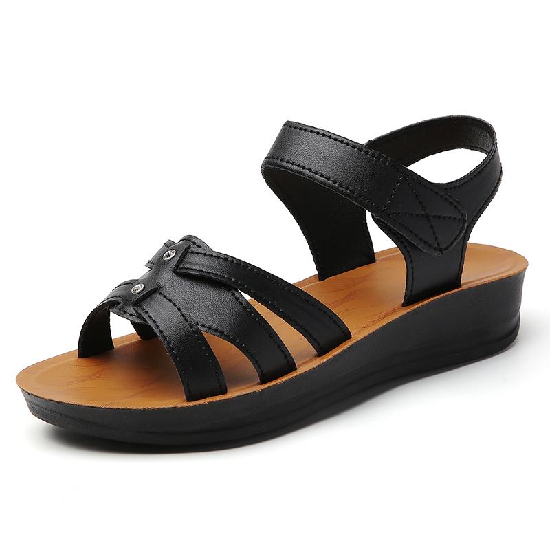 Genuine Leather Sandals for Women 40-60 Years - Non-Slip Soft Sole Summer Comfort Footwear for Mature Ladies