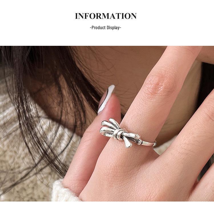 Yinruitai S925 Sterling Silver Bow Knot Ring - Autumn/Winter Retro Korean Women's Fashion.