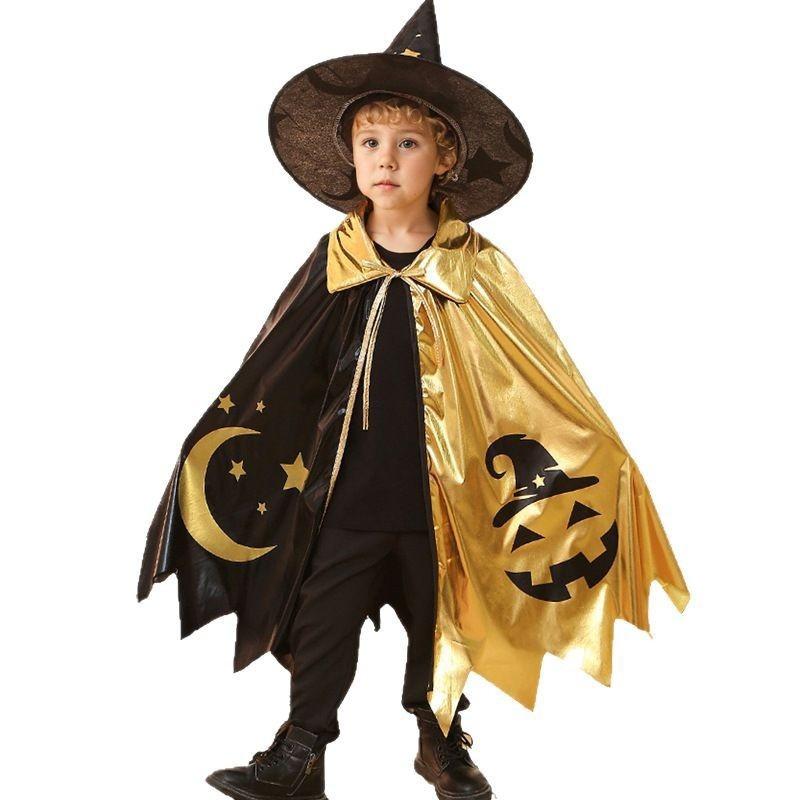 New Halloween Children's Cape Five-star Witch Clothes Magician Print Cape Set Is Hot