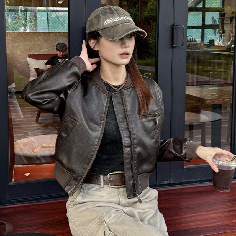 

Women s American Leather Baseball Jacket - 2025 Autumn Fashion, Loose and Versatile Motorcycle Style. S for 80-99 lbs