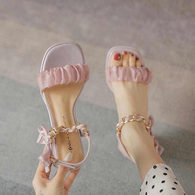 Yuexinwang kožené ploché pro dámské boty na podpatku Huizhou se sandály vysoké podpatky léto nové sandály s otevřenou špičkou ženy