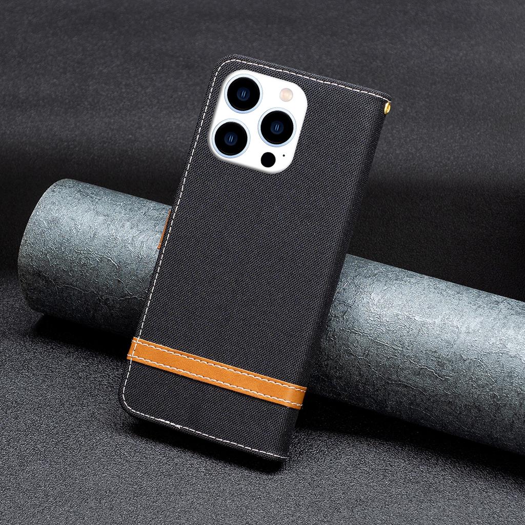 For iPhone 16 Pro Max Case Jeans Cloth Texture Leather Wallet Cover