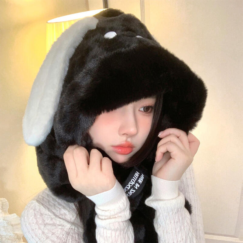 Women s Lovely Puppy Soft Hooded Muffler C7533_Black