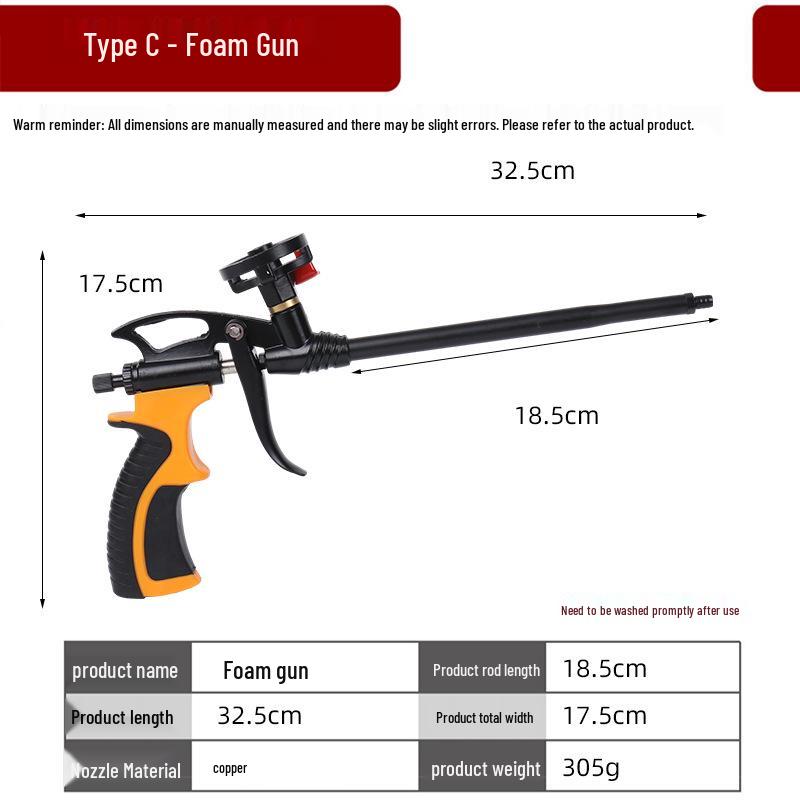 All-Metal No-Clean Polyurethane Foam Caulking Gun - Easy-Clean, Extended Reach