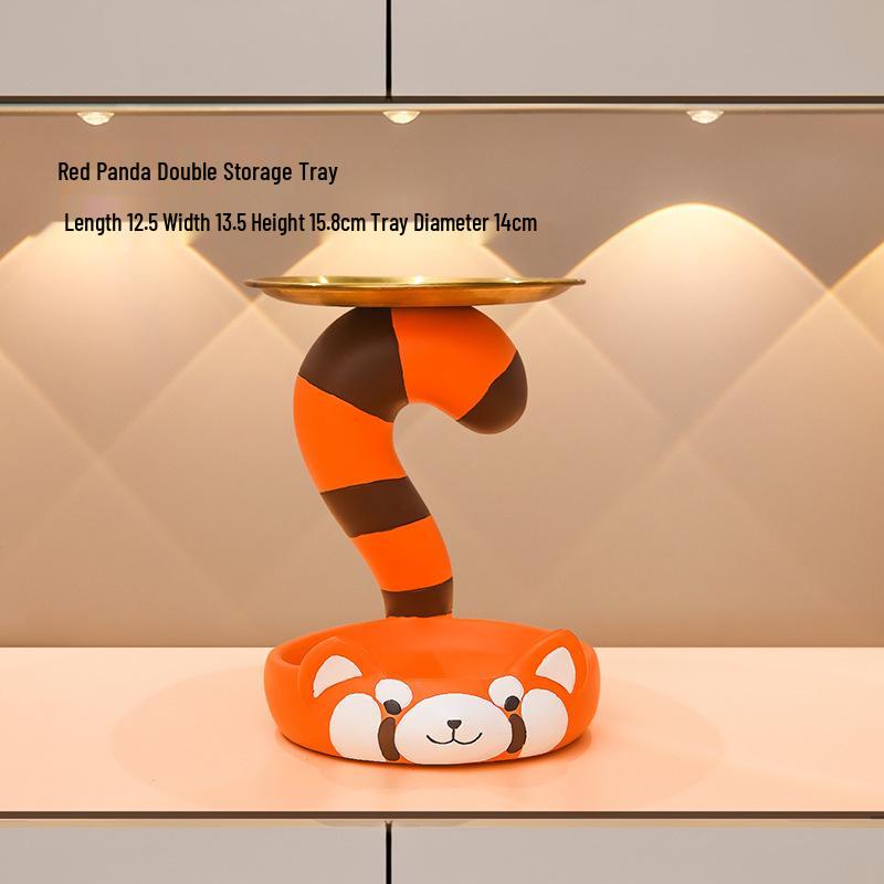 Red Panda Key Tray - Cute Handmade Lucky Cat Resin Ornament for Home Decor