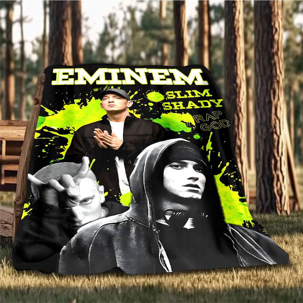 1pc Eminem, Rap God Outdoor Flannel Blanket, Cozy & Warm Soft Te Playful Design, Napping Camping,