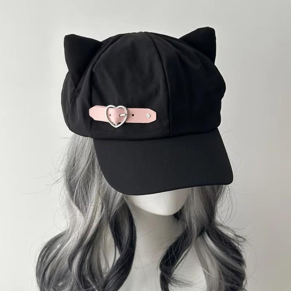 Cappello Piatto Gotico Ispirato ad Harajuku con Orecchie da Gatto e Zip Cappello da Sole Moda Lolita Berretto Cappello Donna Ragazze