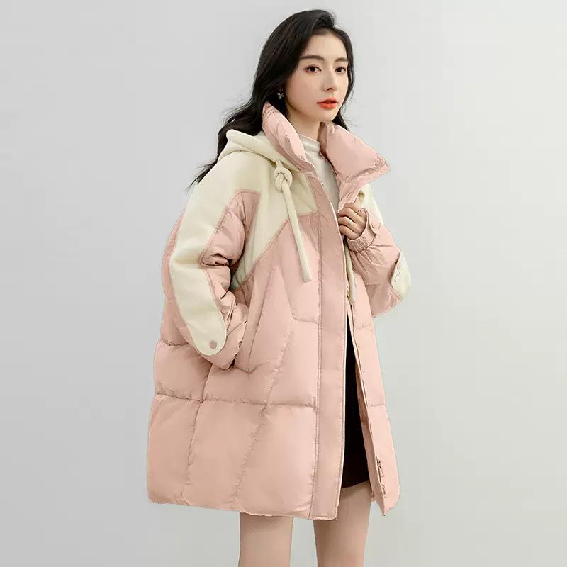 High Quality Down Jacket for Women, Mid-length, Autumn and Winter New Style, Patchwork Fabric, Stand Collar Coat
