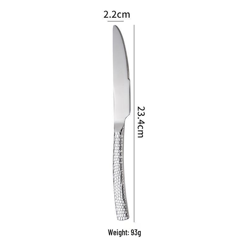 High-End 304 Stainless Steel Hammered Knife, Fork, and Spoon Set - Perfect for Steak, Restaurant, or Home Use