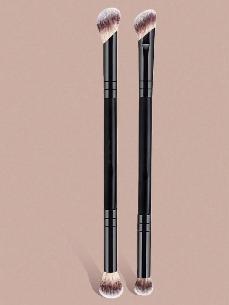 4pcs Professional Dual-Ended Makeup Brush Set - Includes Foundation Brush, Contour Brush, Blush Brush, Powder Brush, Eyeshadow Brush, Concealer Brush