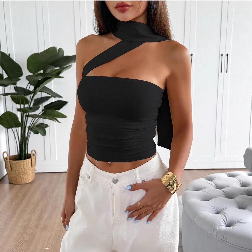 Spicy Girl Halterneck Strappy Bandeau Top - Sexy Backless Ruched Cropped Layer