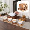6Pcs Heat Insulation Wooden Resin Cup Pads with Base Traditional Chinese Ink Painting Tea Coaster Set KongFu Tea Accessories