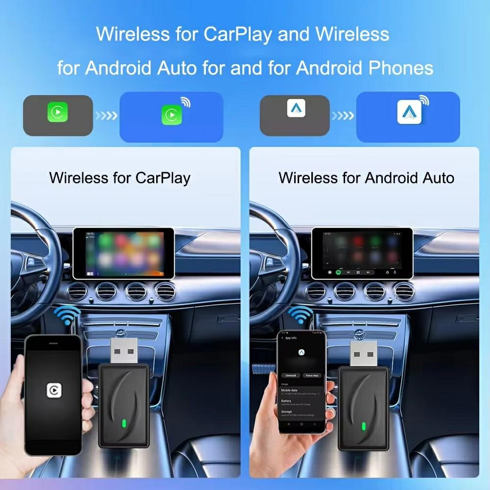 Wireless CarPlay Android Auto 2 In 1 Adapter for Car Navigation USB Dongle