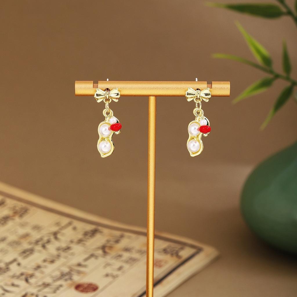 New Chinese Flower Water Drop Pearl Stud Earrings Light Luxury Chinese Style Temperament Earrings Versatile High Sense National Tide Earrings Women