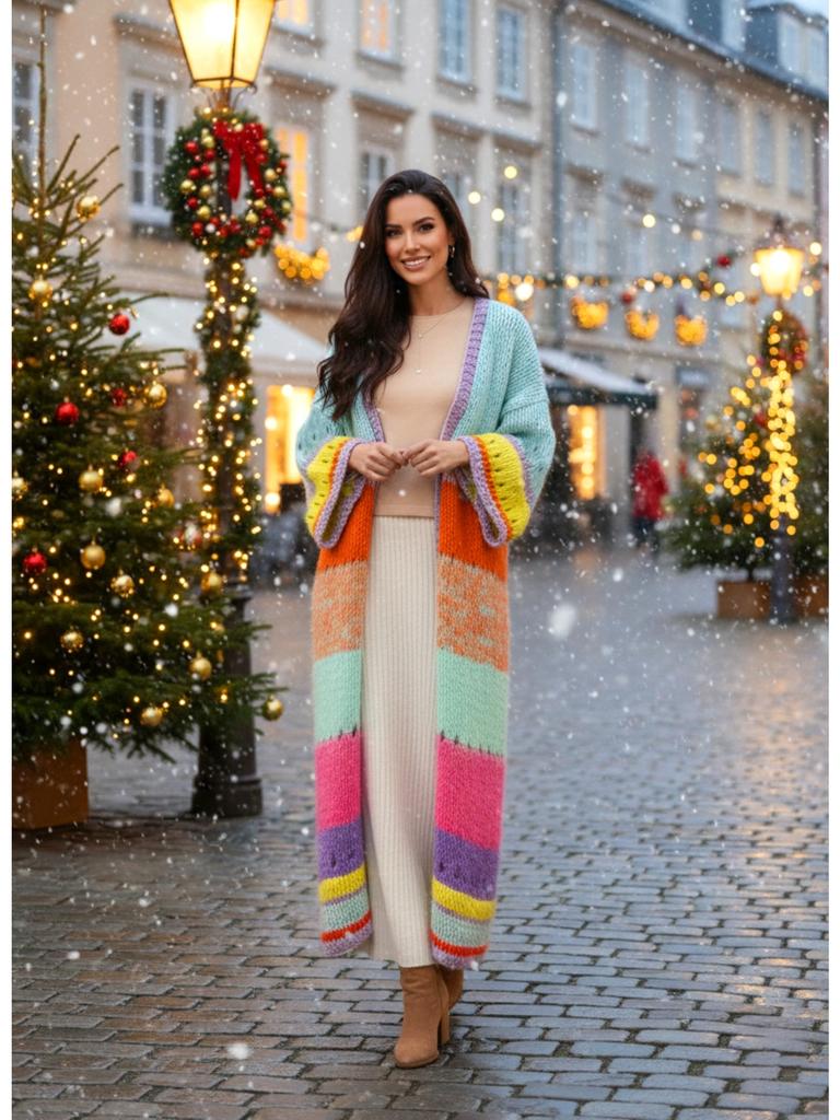 Boho Luxuriously Handknit Bell Sleeve Crochet Loose Knit Sweater Kimono Cardigan Women Fall Winter Coat Beach Coverup Dress K292