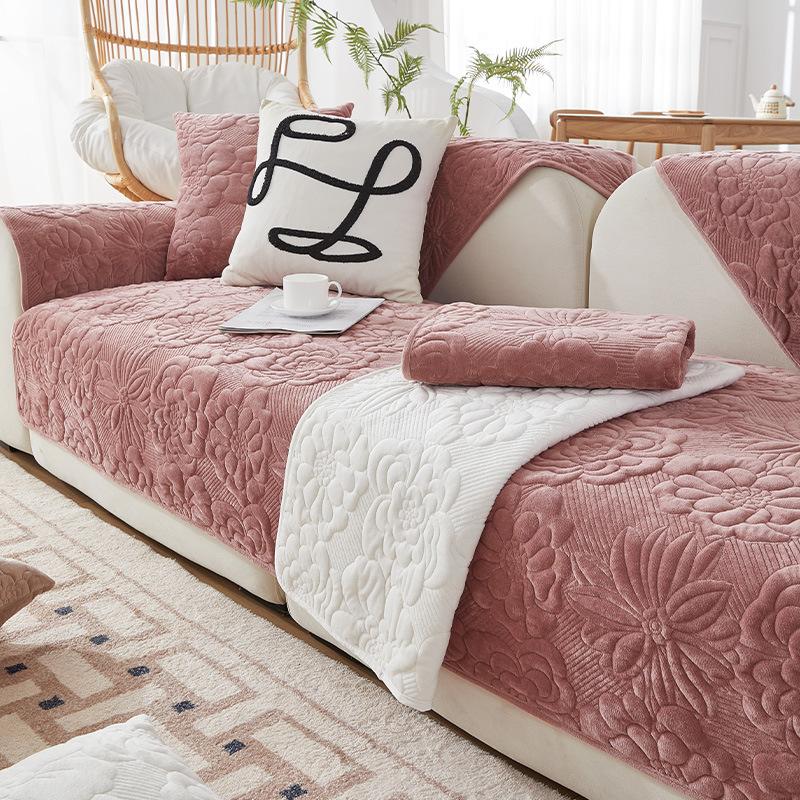 Winter Thickened Plush Sofa Mat Printed Pattern Anti Slip and Dustproof Sofa Cover L-shaped Sofa Full Coverage Sofa Towel Pillowcase
