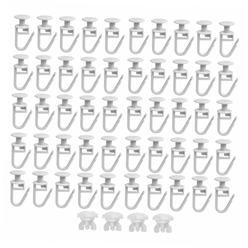 Vorhangaufhängeset 50 Stück Kunststoffgleiter mit Öffnungshaken und 4 Stück Schienenstopper für Fenster-Duschvorhänge