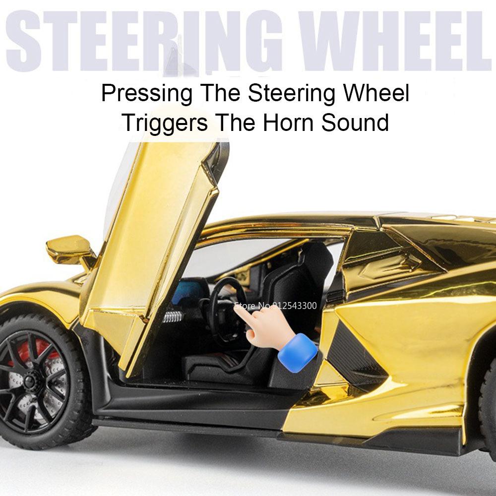 1:24 Scale Revuelto Bolide Sports Car Model Toy Pull Back Music Light Spray Supercar Doors Opened Alloy Diecast Models for Kids