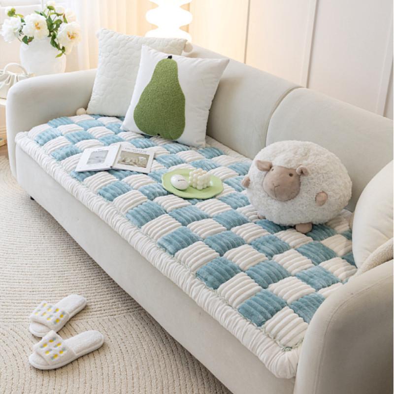 Square Pattern Sofa Cover Winter Warm Universal Seat Cushion For Living Room Anti Slip Mat For Sofa Chair