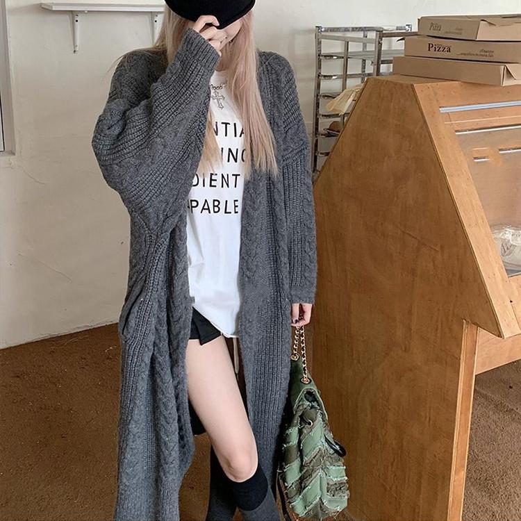 

Вязаный кардиган с косами в ретро-стиле - Женский теплый и универсальный осенне-зимний кардиган-свитер One Size (90-135 cm) серый