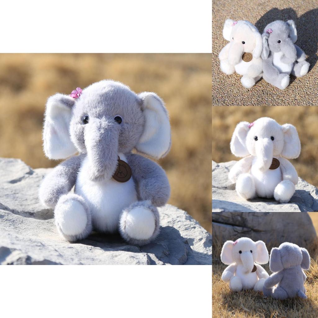 Cute Gray Beige Elephant Cartoon Plush Toy Doll For Birthday Decor