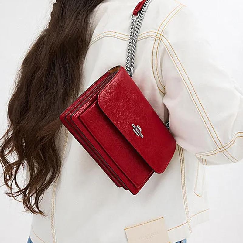 Coach Klare 18 Camellia Logo Buckle Closure Leather Crossbody Bag Small Women Bags Red CW205-SVRD