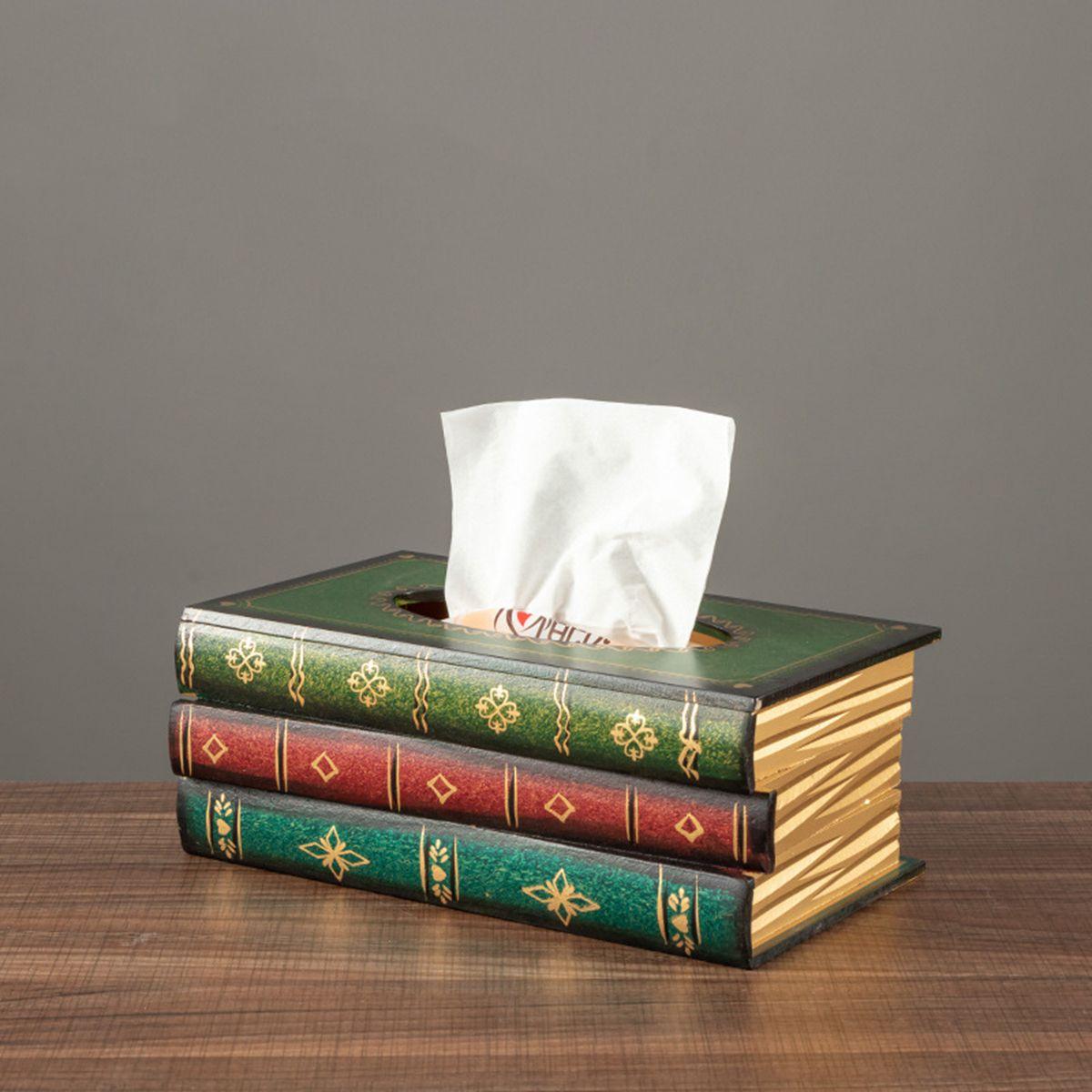 

Wooden Antique Book Shaped Napkin Box Tissue Holder Wipes Storage Case Paper Towel Dispenser A зелёный