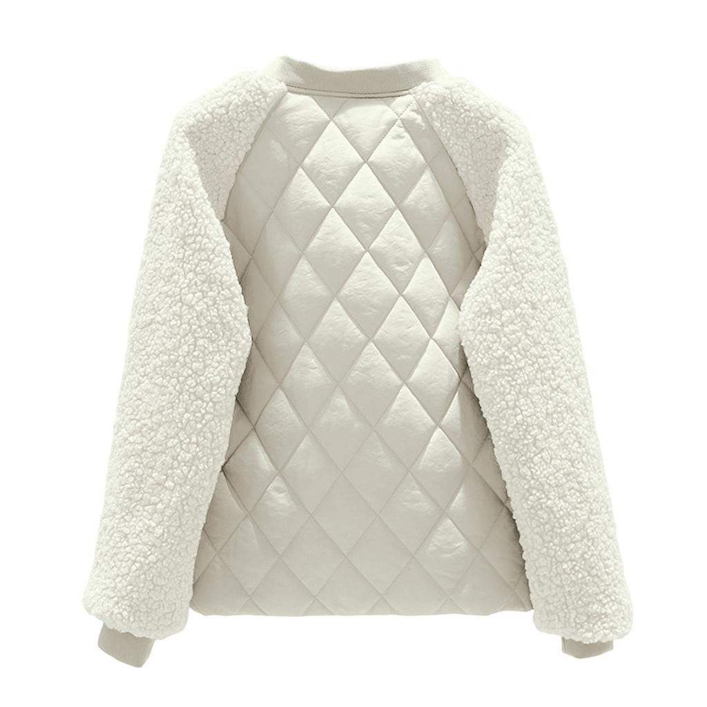 Women's Solid Color Long Sleeved Plaid Thickened BBaseball Jacket  Jacket