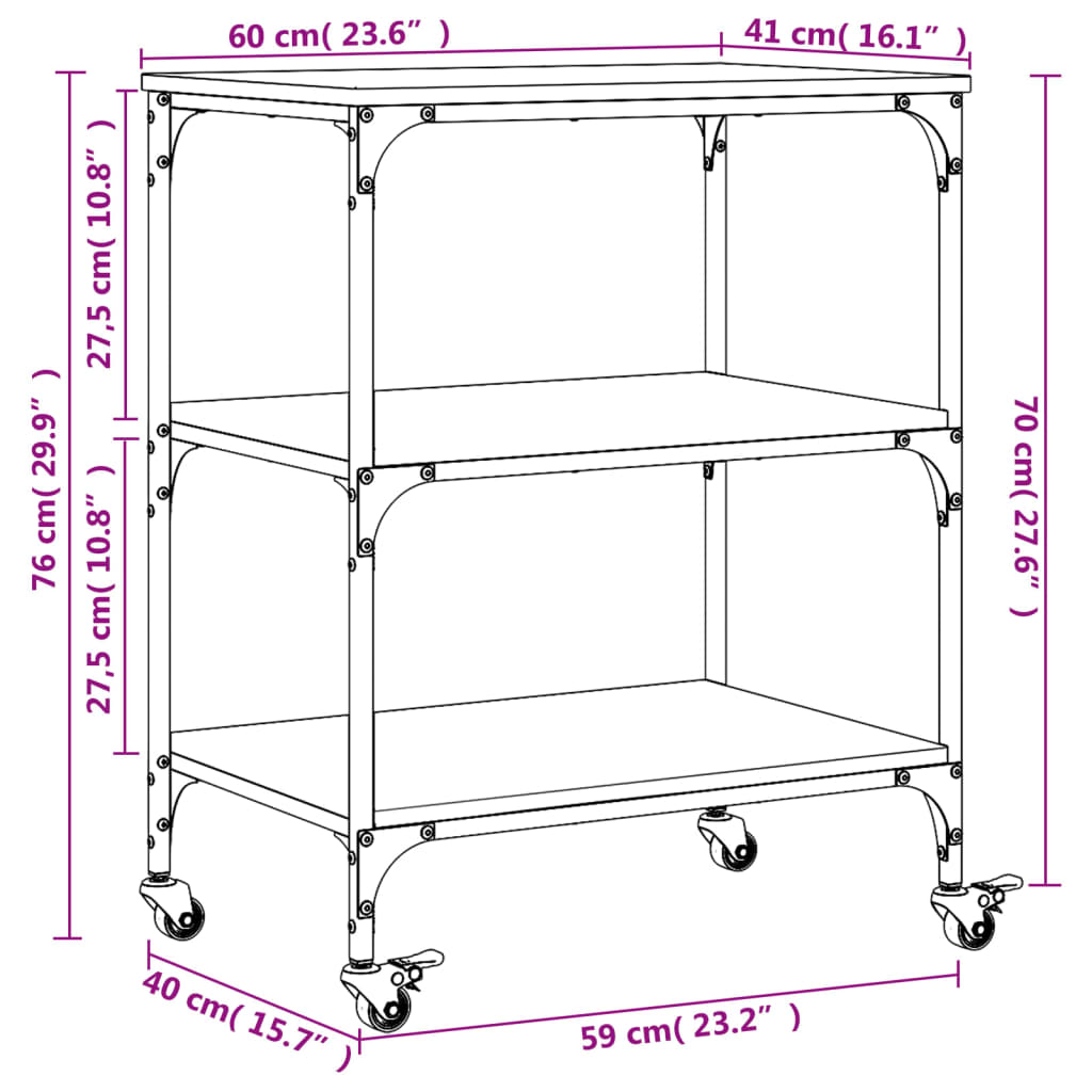 Kitchen Trolley Smoked Oak 60x41x76 cm Engineered Wood