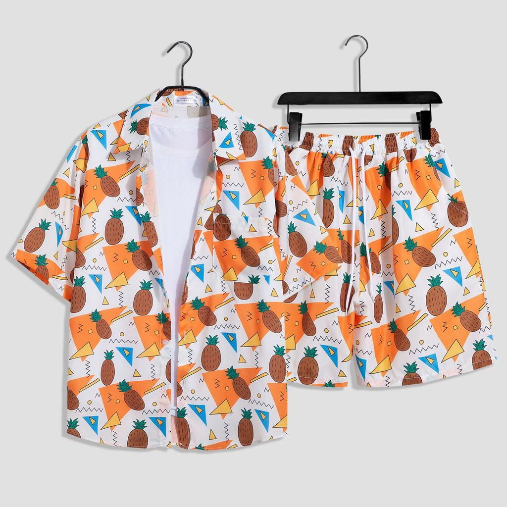 Hawaiian Floral Beach Set: Men's Loose-Fit Plus Size Short Sleeve Shirt & Casual Shorts