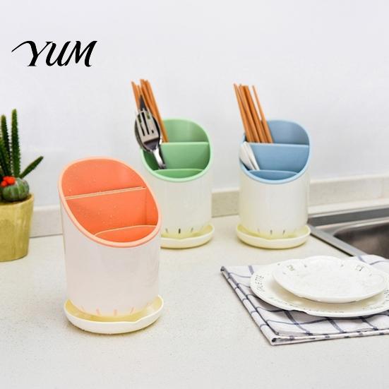 Chopstick Holder for Kitchen Countertop Multi-compartment Draining Holder, Plastic Utensil Organizer with Drain Tray, Compact Large Capacity Container
