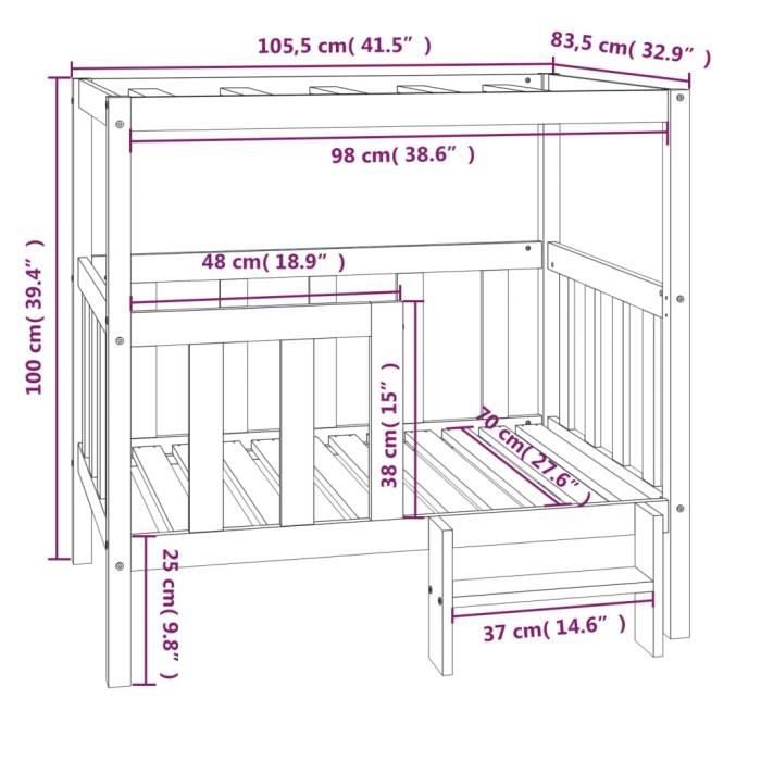 822388 vidaXL Lit pour chien Blanc 105,5x83,5x100 cm Bois de pin solide