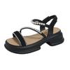 Fashion fairy style sandals female 2025 thick-soled hollow one-word pearl buckle belt simple beach sandals