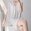 Anti-bumping summer cotton and silk floral sleeveless loungewear set, women's pajamas with chest pads can be worn outside, loose two-piece set