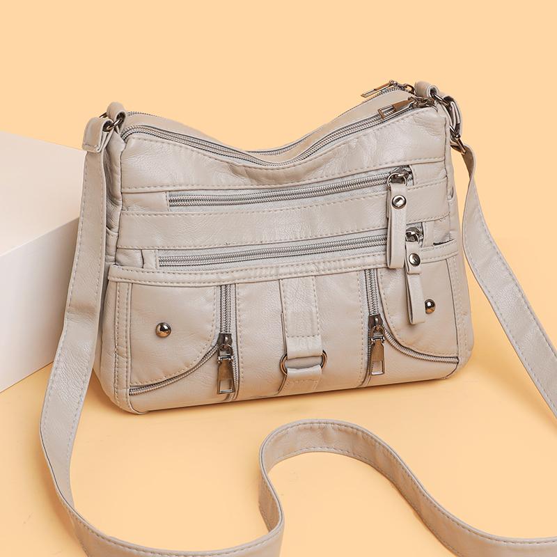 Double Layer Small Square Bag Soft Leather Mother Bag Large Capacity Single Shoulder Crossbody Bag