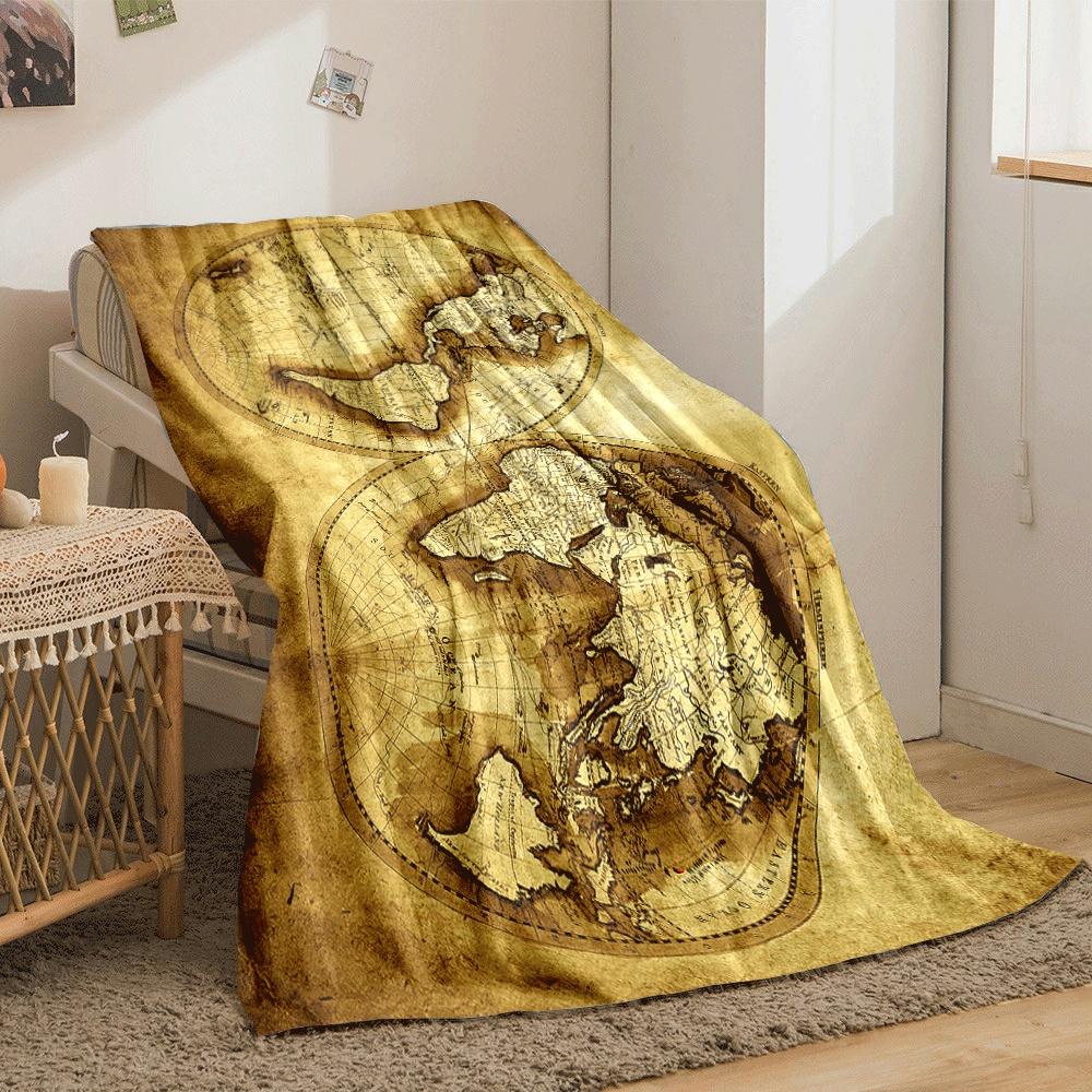 Two circular sepia-toned world maps with vintage geographic details. for all seasons blanket lunch break throw gift