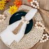 4Pcs Wood Bead Jute Tassel Napkin Ring, Natural Country Style Table Decoration Wedding, Family Farmhouse Style Napkin Clip