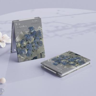 PU Folding Makeup Mirror High Definition Foldable Foldable Cosmetic Mirror Butterfly Blue Rose Rectangle Pocket Mirror