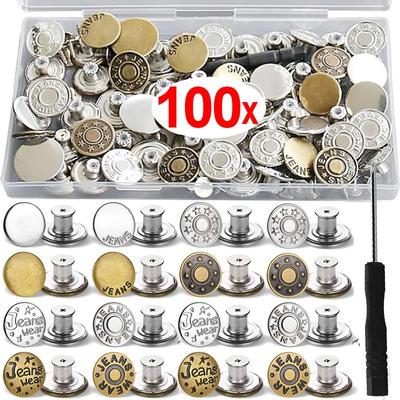 10/100Pcs Alloy Jeans Button Sewing-Free Removable Pants Metal Button Adjustable Waist Tightener DIY Clothing Repair Accessories