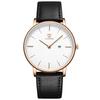 Men's Stylish Slim Casual Watch Date Display Waterproof Analog Quartz Leather Band White Black