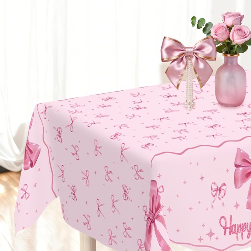 1pc Pink Bow Table Cloth Coquette Birthday Decorations for Women for Girls Bridal Baby Shower Birthday Party Stylish Party Decor