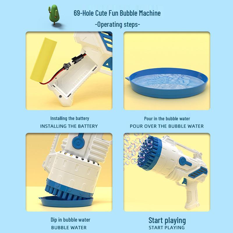 Douyin 69-Hole Light-Up Bubble Gun Rocket Launcher Toy for Kids