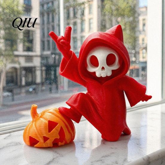 Fine Texture Halloween Decor Ornament, Ghost Pumpkin Matte Figure, 3D Detailed Model Printed Decoration for Desktop Bedroom Car Display