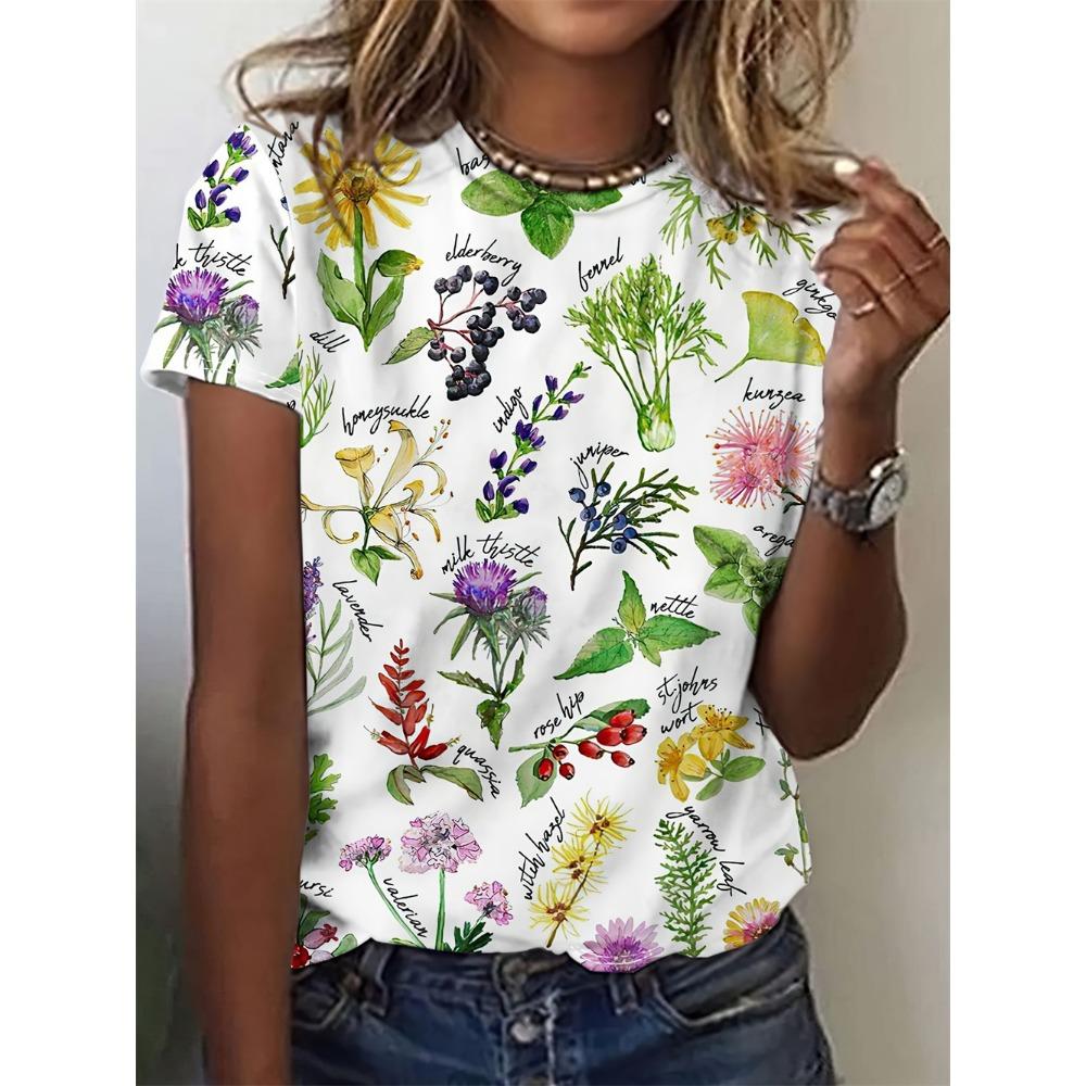 Women's Plant Fruit 3D Printed Women's T-shirt 3D Casual Fashion Short Sleeve Simple Flower Women's T-shirt