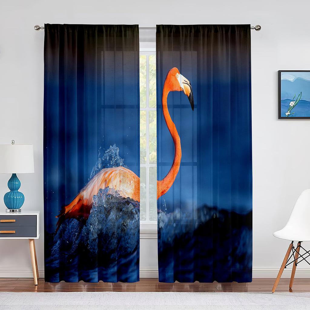 Różowe flamingi tropikalne ptaki romantyczna miłość przezroczyste firanki z woalu do salonu tiulowa firana okienna do sypialni i kuchni