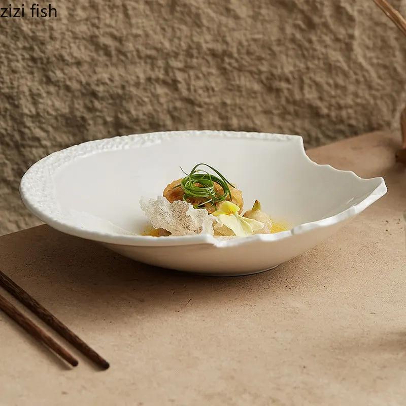 Ceramic Bowl Creative Rock Texture Irregular Bowl Thick Soup Bowl Salad Bowls Dessert Bowls Pasta Bowls Solid Color Tableware