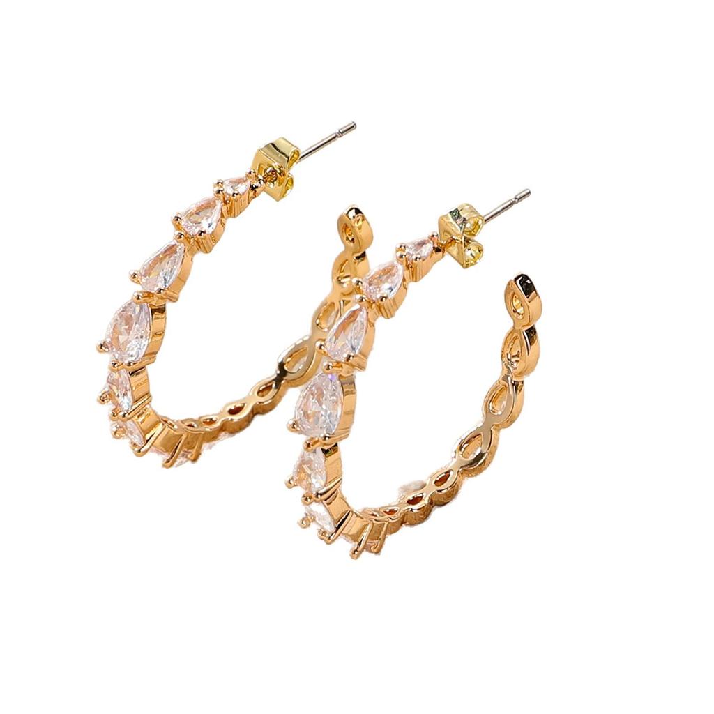 European & American Luxury Zircon Water Drop Hoop Earrings