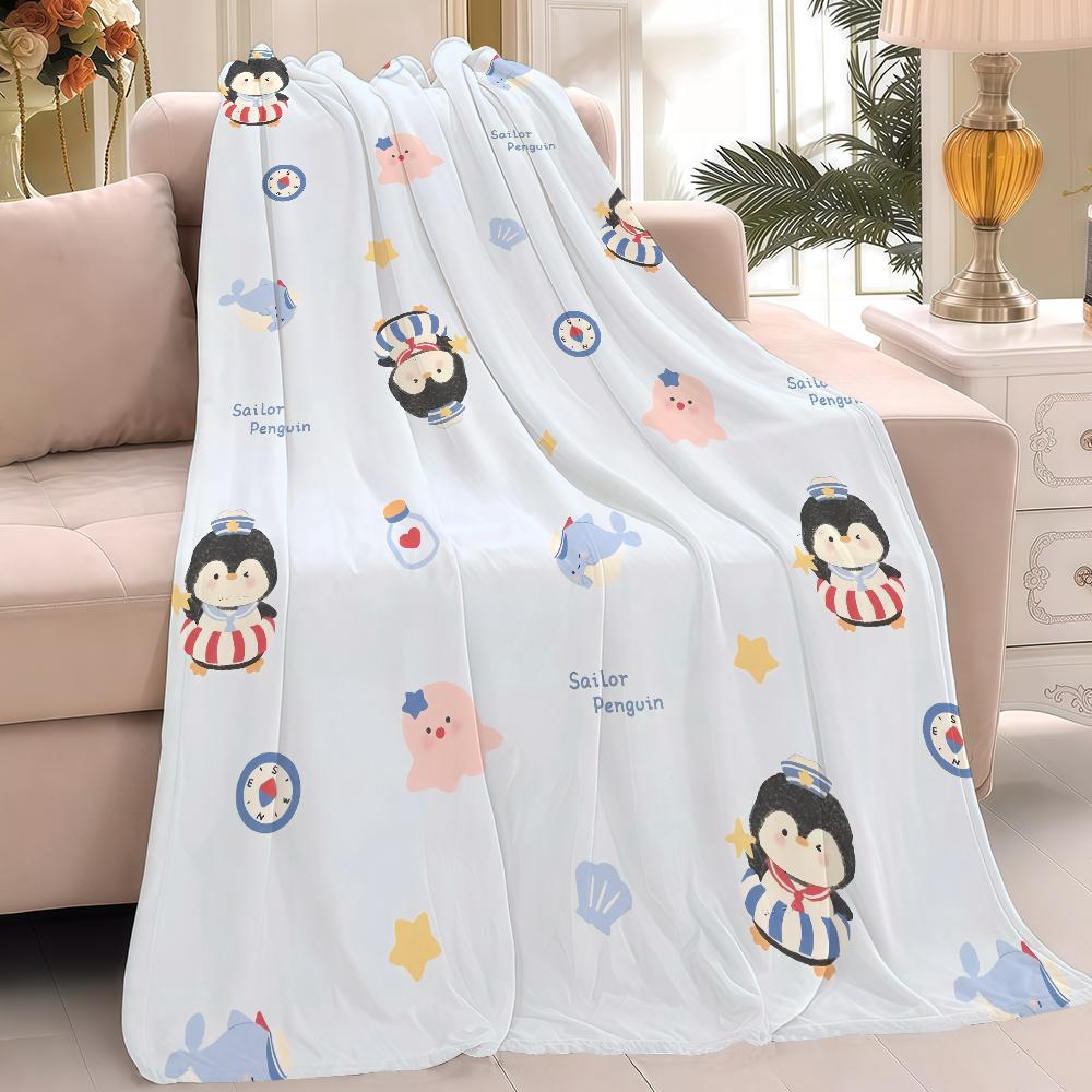 Cartoon Penguin Cute Blanket Warm Soft Suitable For Bedroom Sofa Bed Living Room Office Travel Camping Gifts