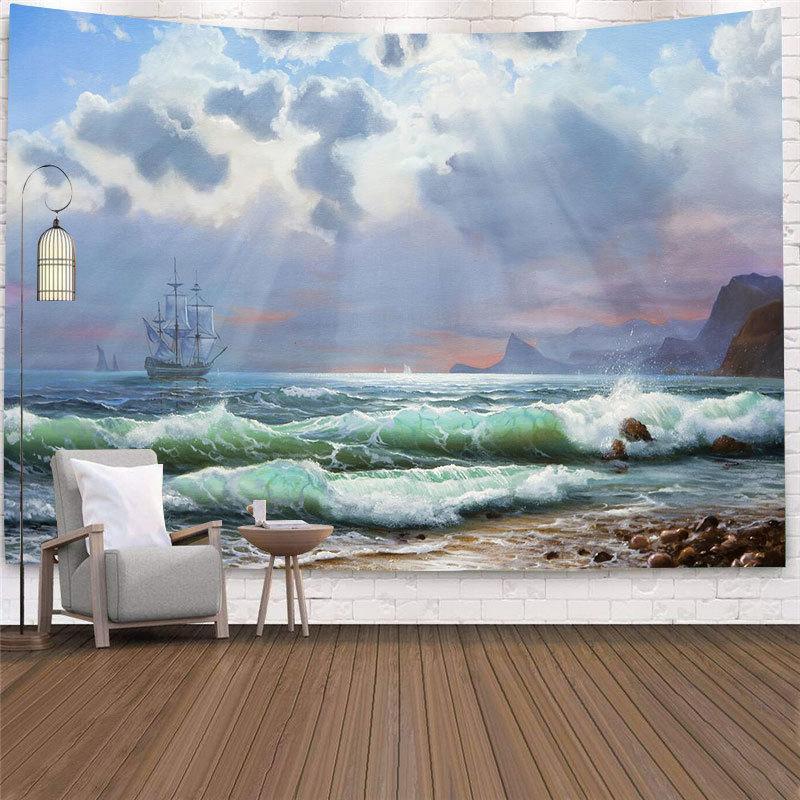 

Море, полная луна, кокосовая пальма, ночная сцена, узор, гобелен для дома, гостиной, спальни, украшение на стену, фон, тканевый гобелен 230x180cm